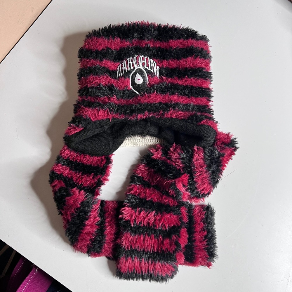 Adventure Time Marceline Vampire Queen Trapper Hat‎ Pink Black Striped Faux Fur